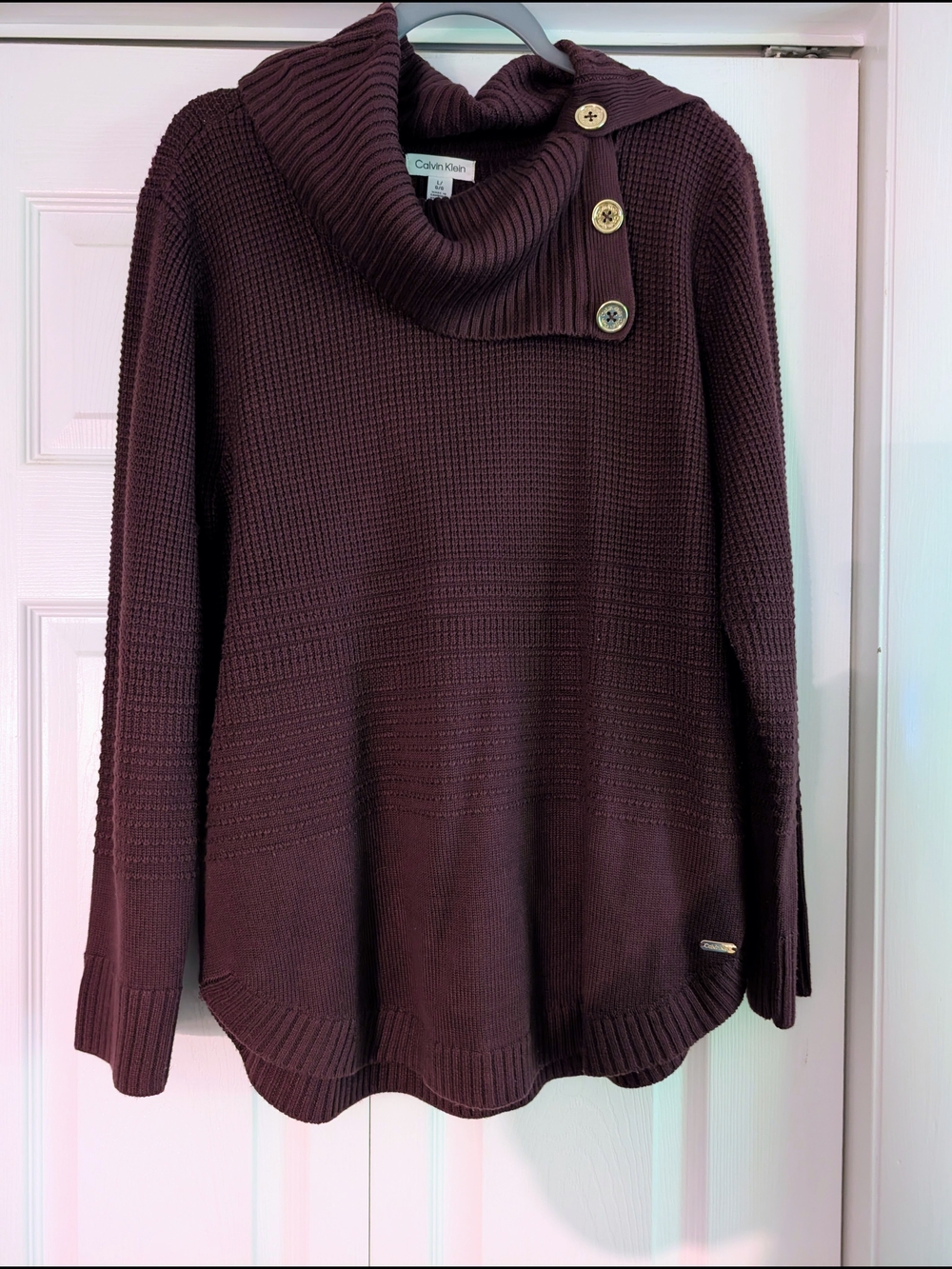 Calvin Klein Women's Deep Burgundy Button Cowl Neck Sweater
